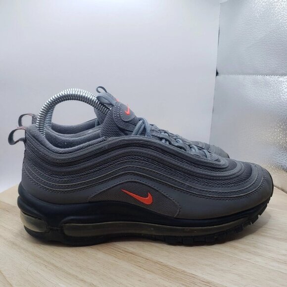 NIKE AIR MAX 97 BG COOL GREY CRIMSON ORANGE BLACK SILVER BULLET 90 95 7.5 women - Picture 1 of 7